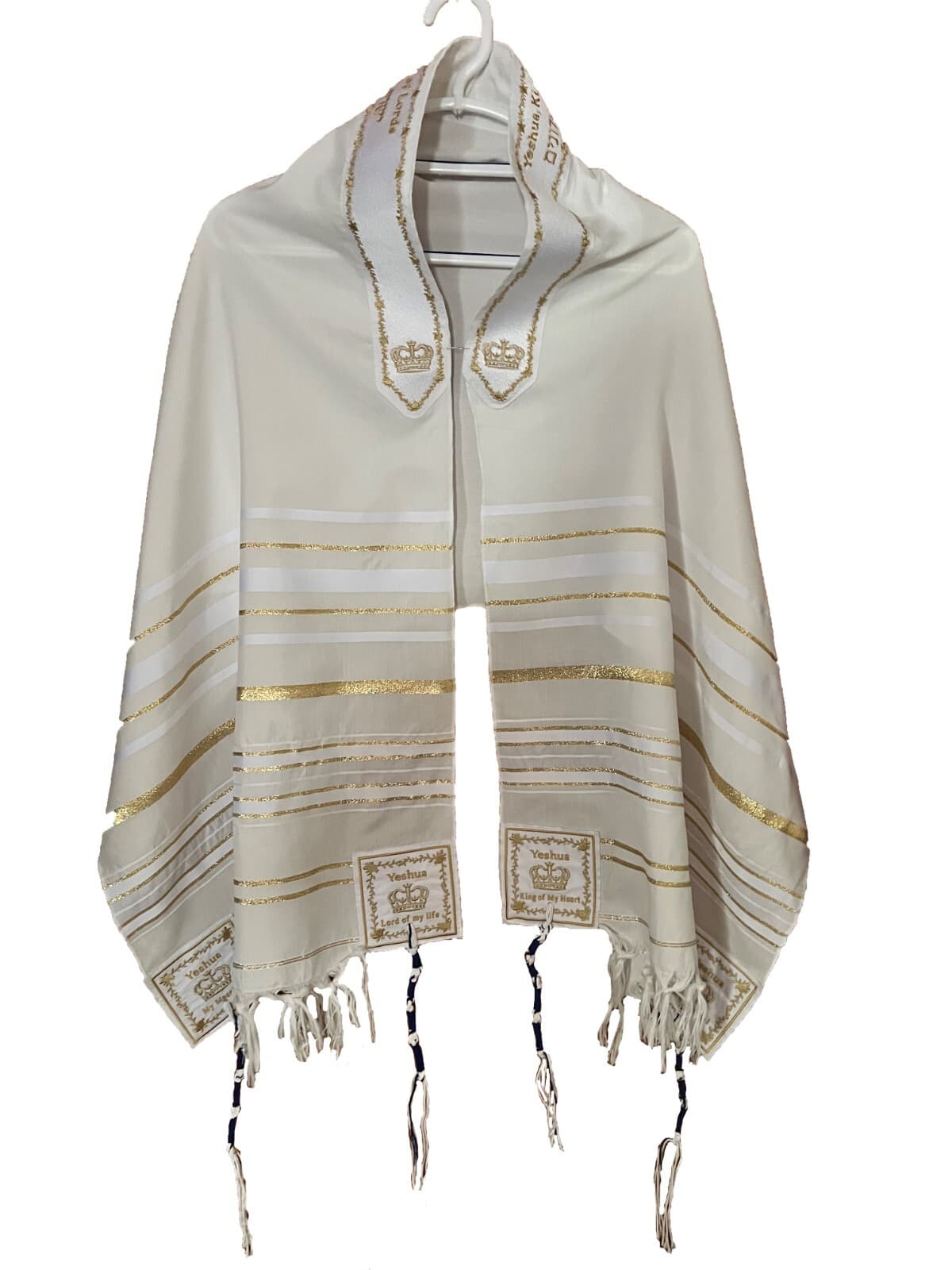 XTRA Large WHITE /GOLD Yeshua Messianic Tallit Prayer Shawl and Talit Zipper Bag 6