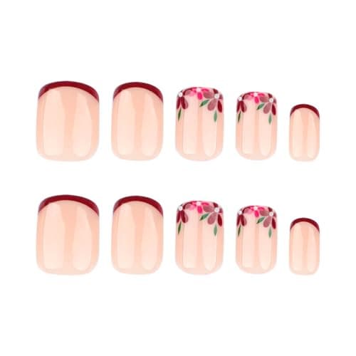 24 Pcs French Tip Press on Nails Short Square Flower Fake Nails with Designs  3
