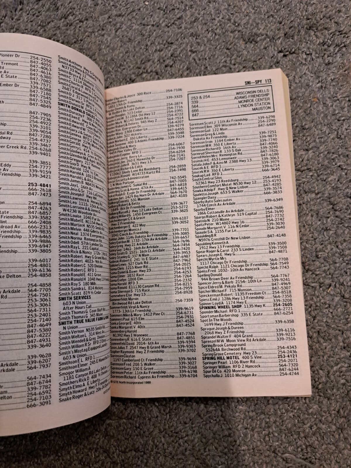 GTE October 1988 Wisconsin Dells Wisconsin Directory Adams Mauston Lake Delton 5