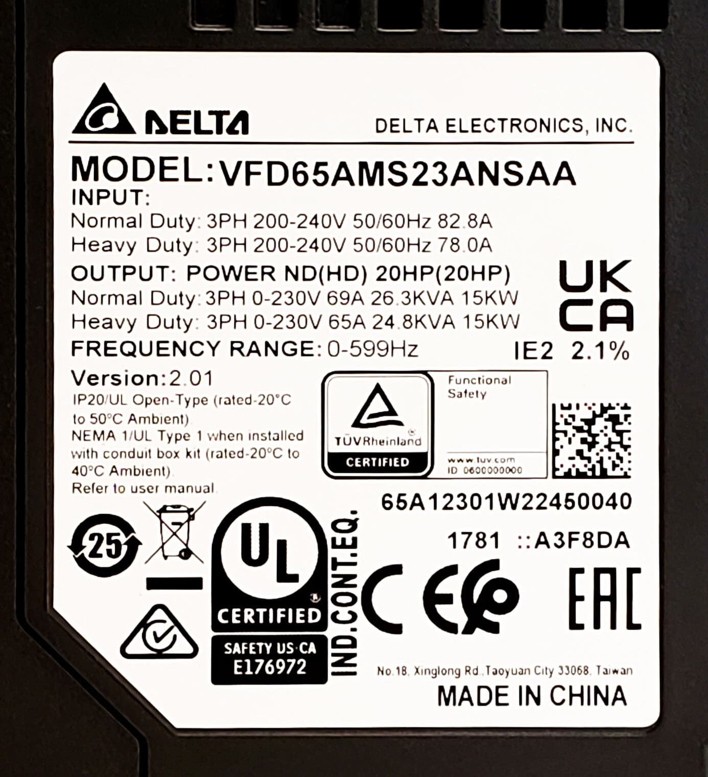 Delta VFD 20HP/15kW Motor VFD65AMS23ANSAA MS300Inverter Variable Frequency Drive 4