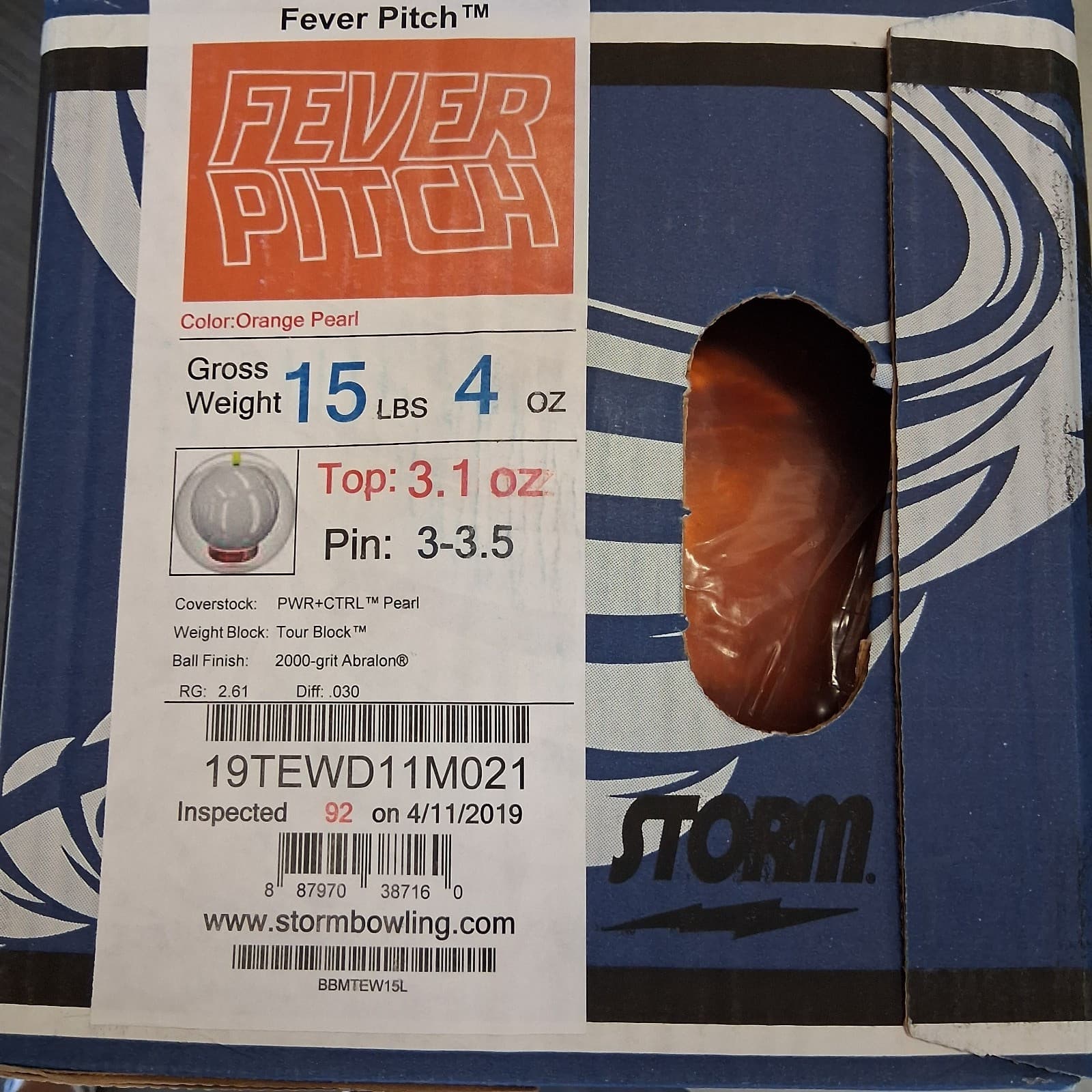 Storm Fever Pitch Urethane Pearl bowling ball 15 LB.  NEW IN BOX!     #021 2