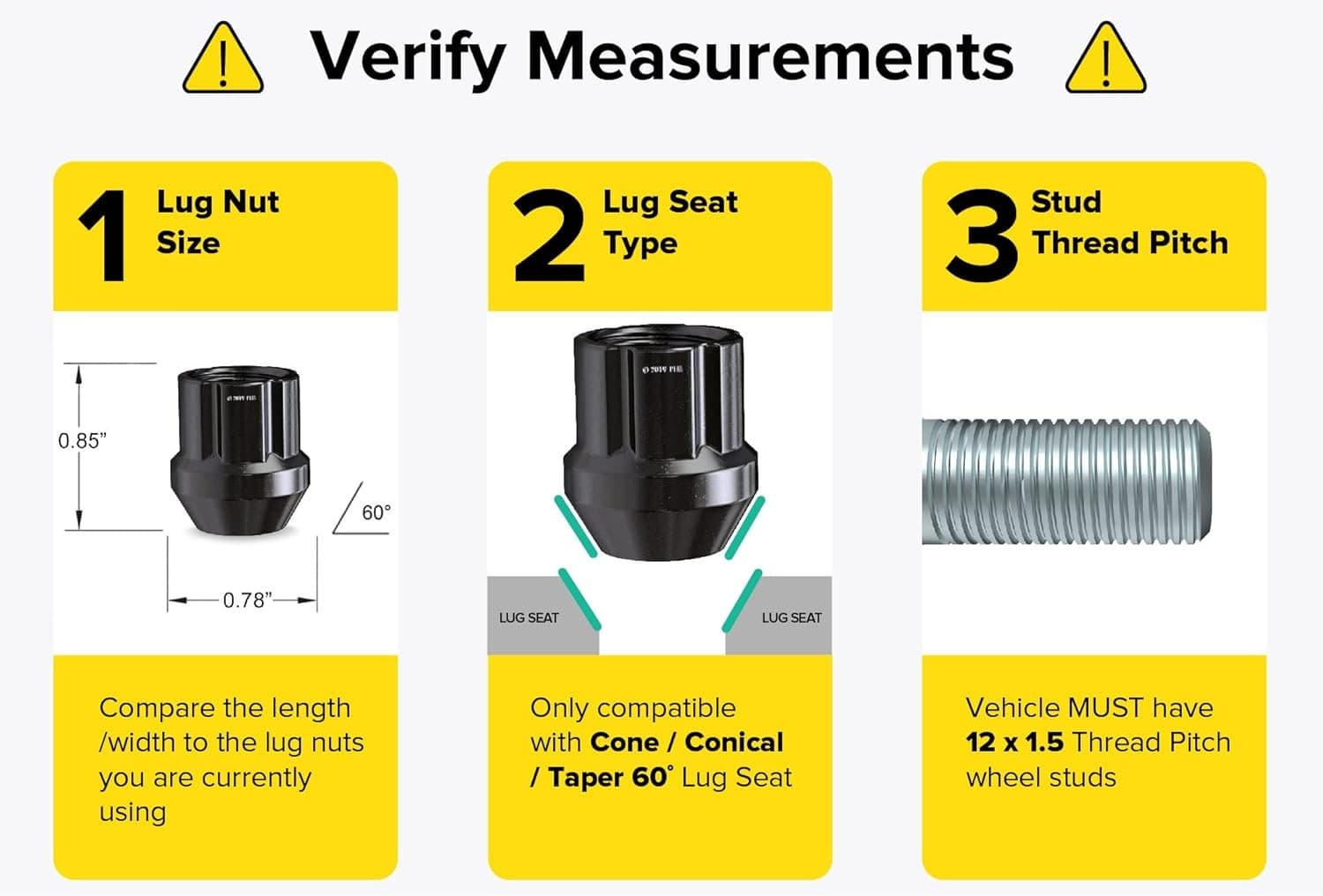 20pcs Black Spline Drive Lug Nuts - 12x1.5 Threads - 0.85 inch Length - Open En 2