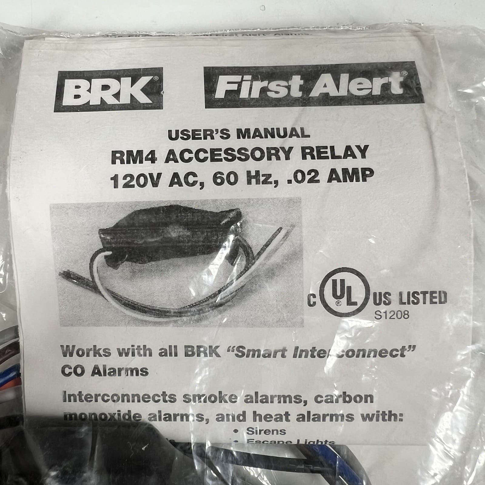 BRK First Alert RM4 Accessory Relay 120v, 60 Hz, .02 Amp For CO Alarm New Sealed 2