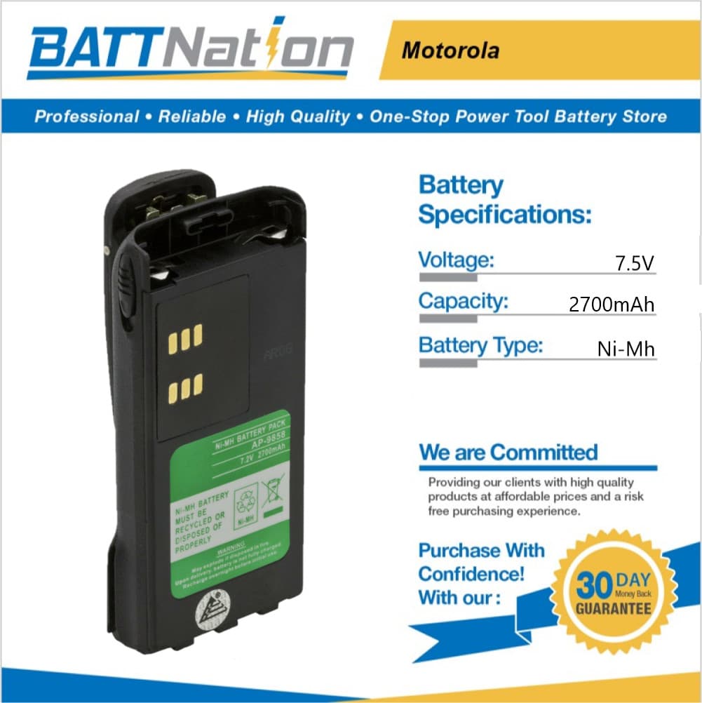 7.2V 2100/2700mAh NiMh Battery for Motorola NTN9858, XTS1500, NTN9815, XTS2500