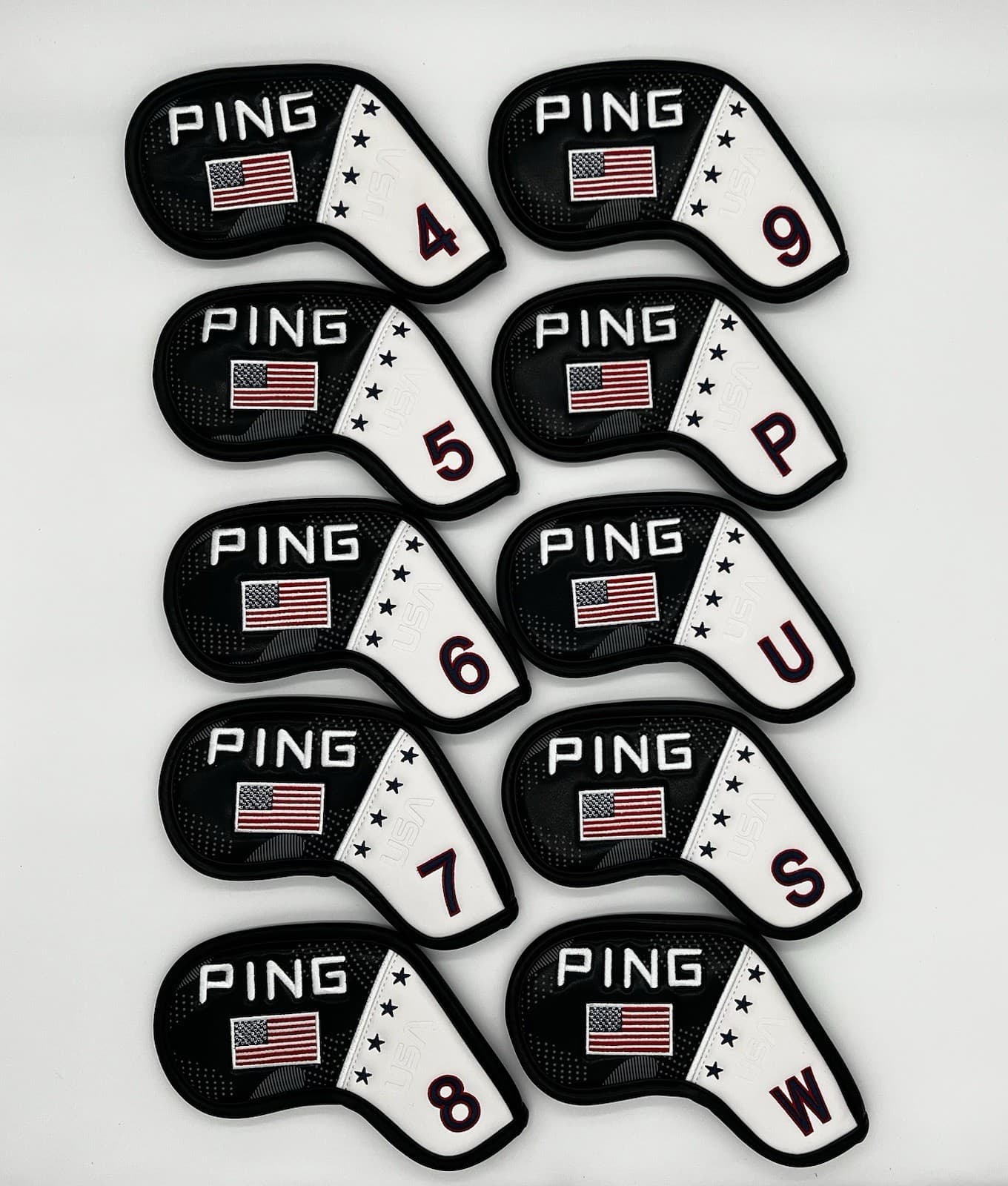 [MAGNETIC] PING USA Iron Head Cover 10 Pcs 4-P, U, S, W (Black & White)