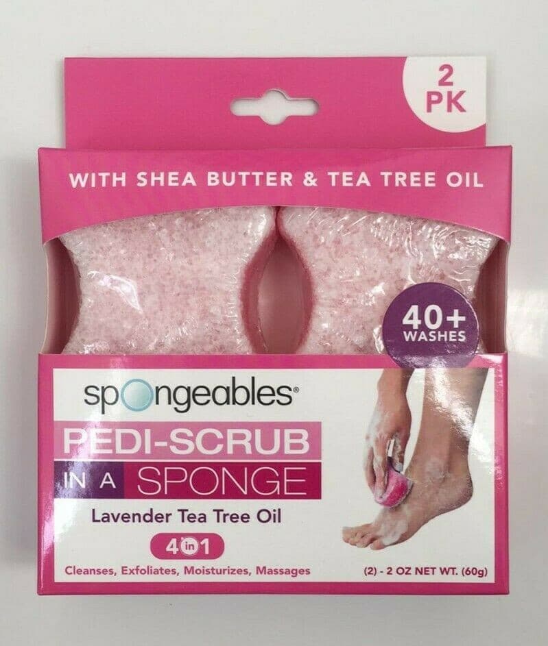 6 Spongeables PediScrub Foot Buffer 2Pack Lasts 40+washes Lavender Tea Tree Oil 2