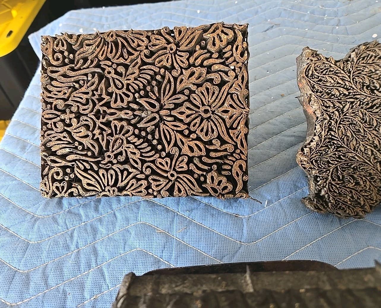 Vintage Batik Stamp Copper Tjap Chop Fabric Hand Printing Handled Block Set of 3 3