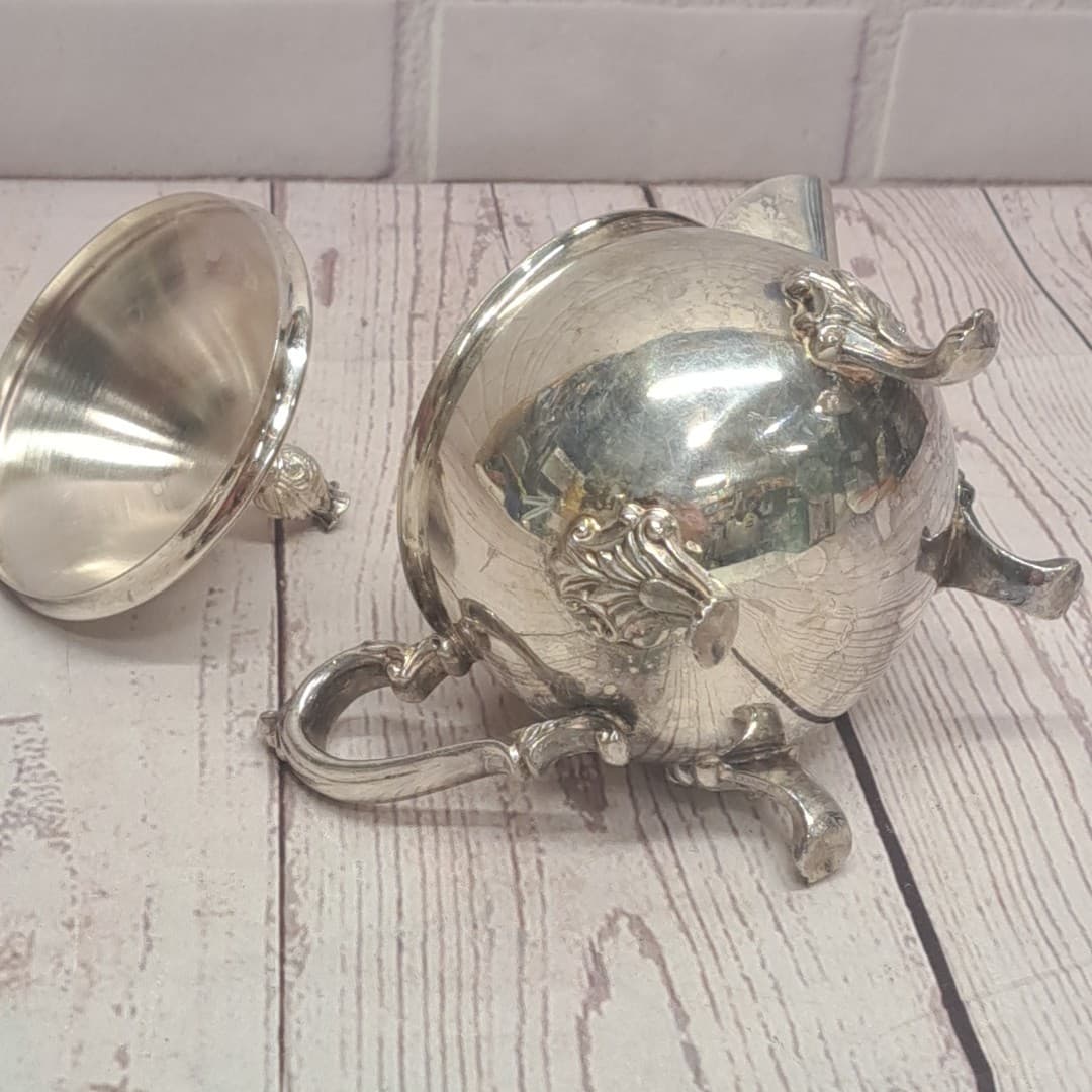 VTG Taunton Silversmiths Silver Plated Footed  Creamer With Lid, Lion Mark 5