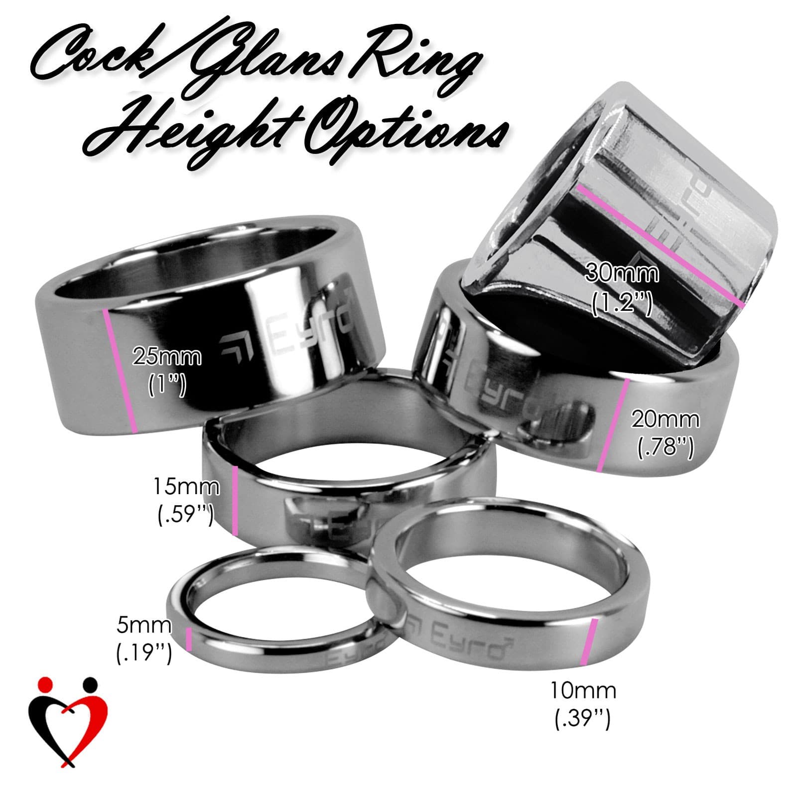 LeLuv Eyro Stainless Steel Glans/Cock Rings 5mm Width | Choose Diameter & Height 2
