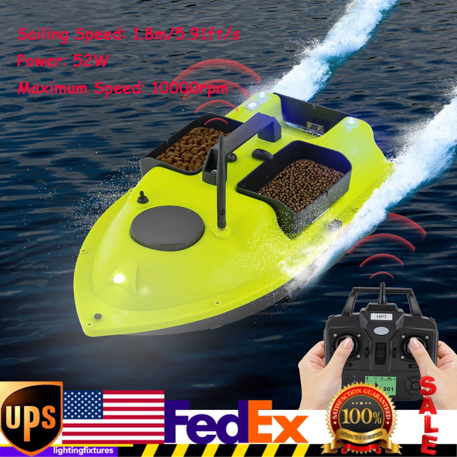 5200Mah RC Fishing Bait Boat RC Boat 2kg Loading 600M Night Light LED