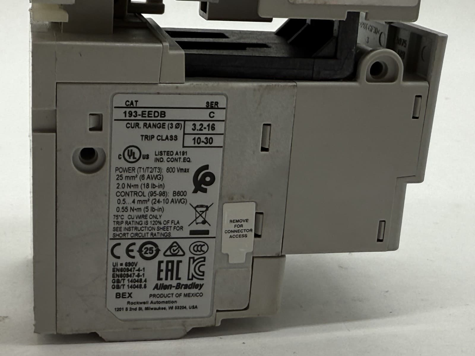 Allen-Bradley 100-C12*10 Starter 25A 600V 110/120V Coil 193-EEDB Overload Relay 6