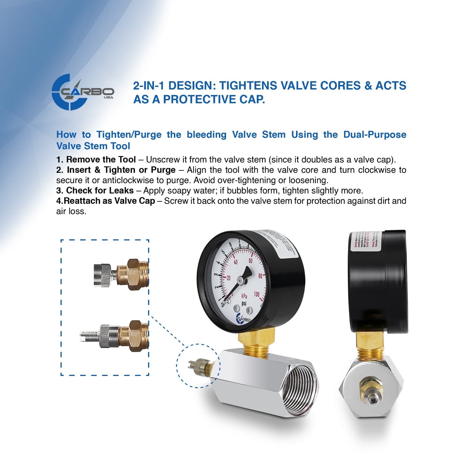 Gas Test Pressure Gauge 60 Pound, 60 PSI / 400kPa 3/4” FNPT Connection Assymbly 4