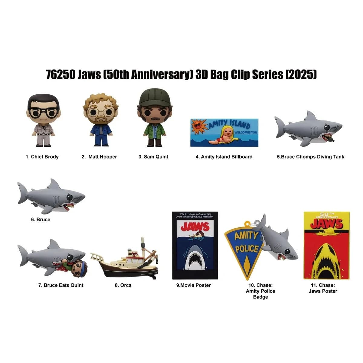 JAWS NEW * Bruce Shark Clip * Blind Bag Key Chain 50th Anniversary Monogram 5