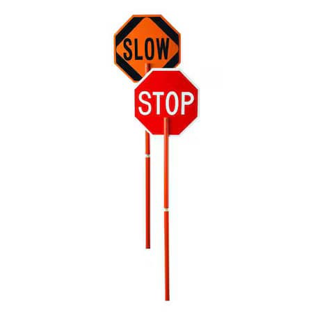 Traffic Paddle Sign, 2-Sided Stop/Slow, Engineer Reflective, 24 In Hxw, Pole
