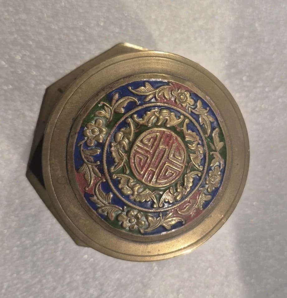 Chinese Export Embossed Enameled Brass Box 1930s 4