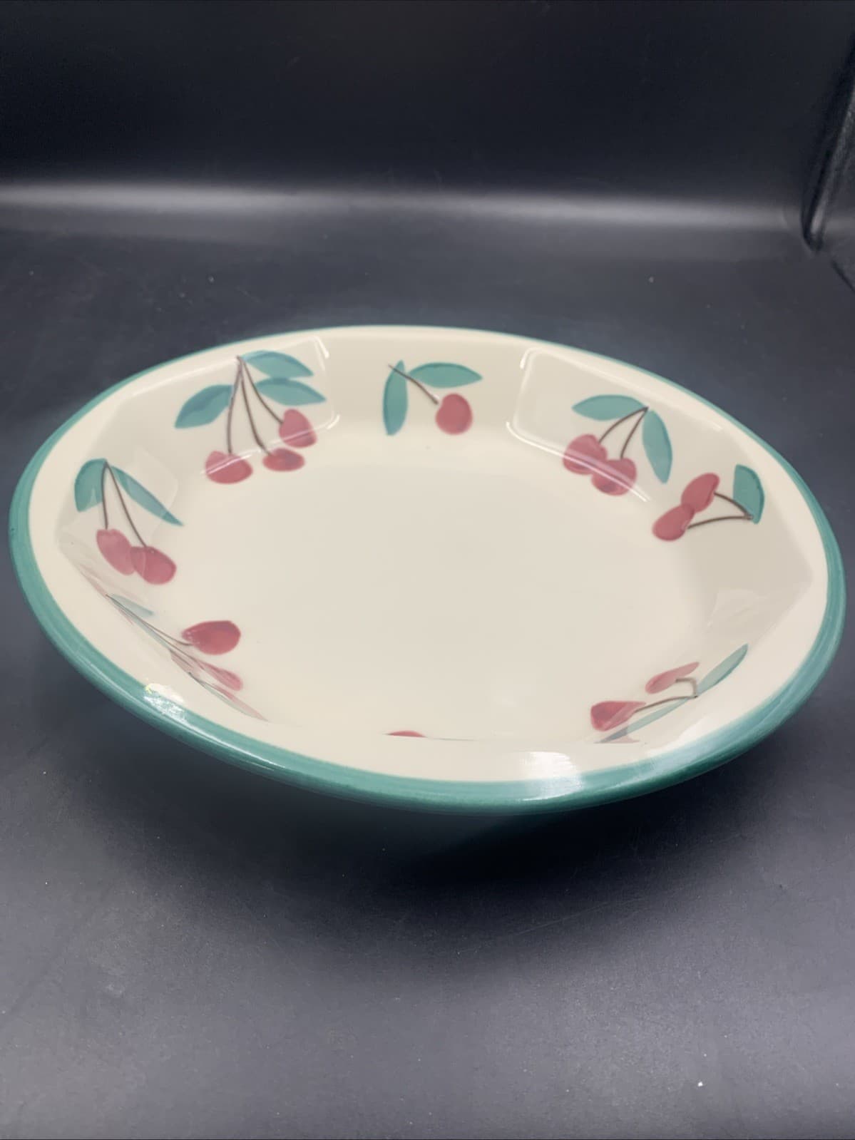 Hartstone Pottery Cherries  Pie Serving Baking Plate Dish Red Green Cherries 2