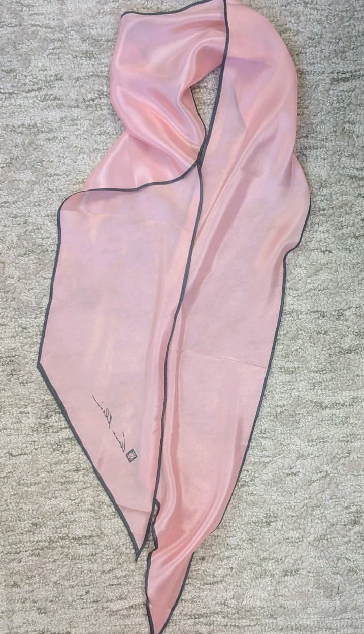 Vintage Anne Klein Baby Pink Gray Edge Pointed Silk Head Or Neck Scarf 66 x 6.5" 6