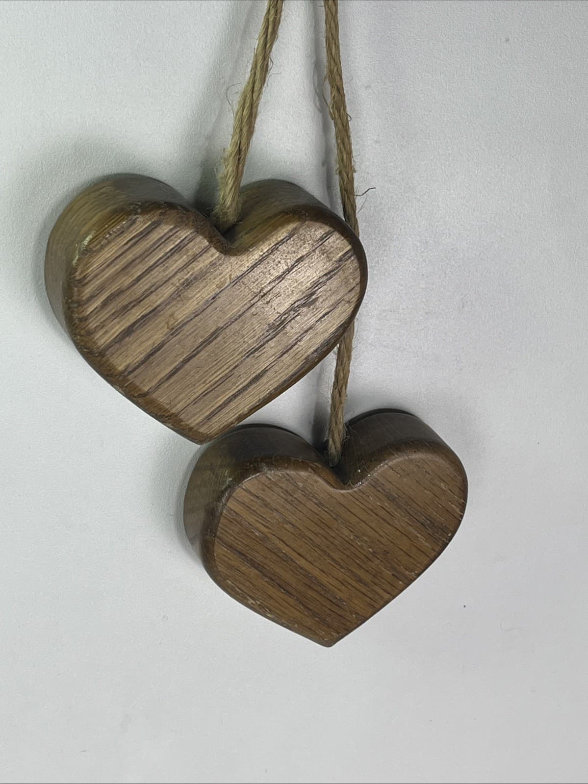 VTG Rustic Primative Solid Wood Hearts Pair Country Decor 3