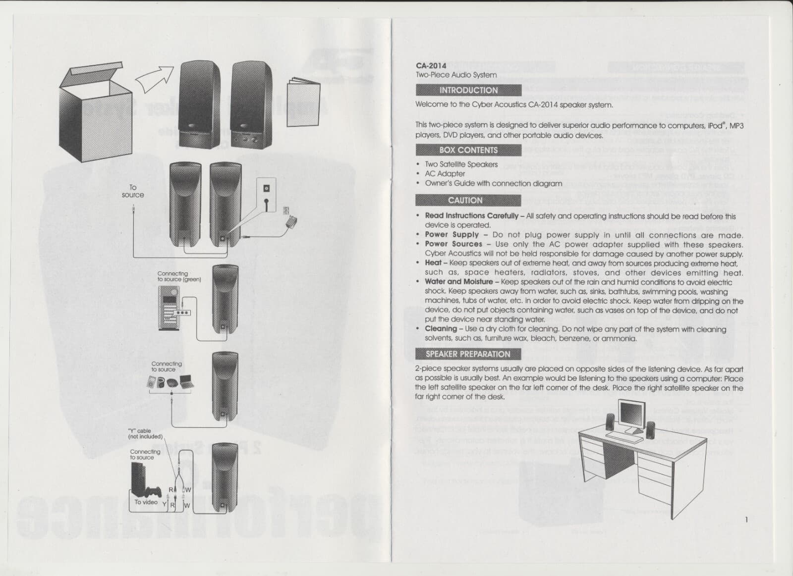 Cyber Acoustics CA-2014 Amplified Speaker System - Owner's Guide Only 3