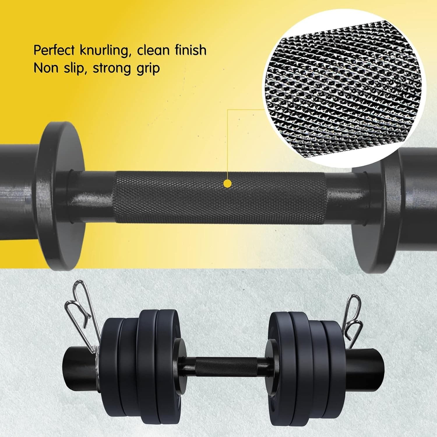 16" Olympic Dumbbell Handles, Loadable Dumbbells 16 inches x 2 inches, Black  4