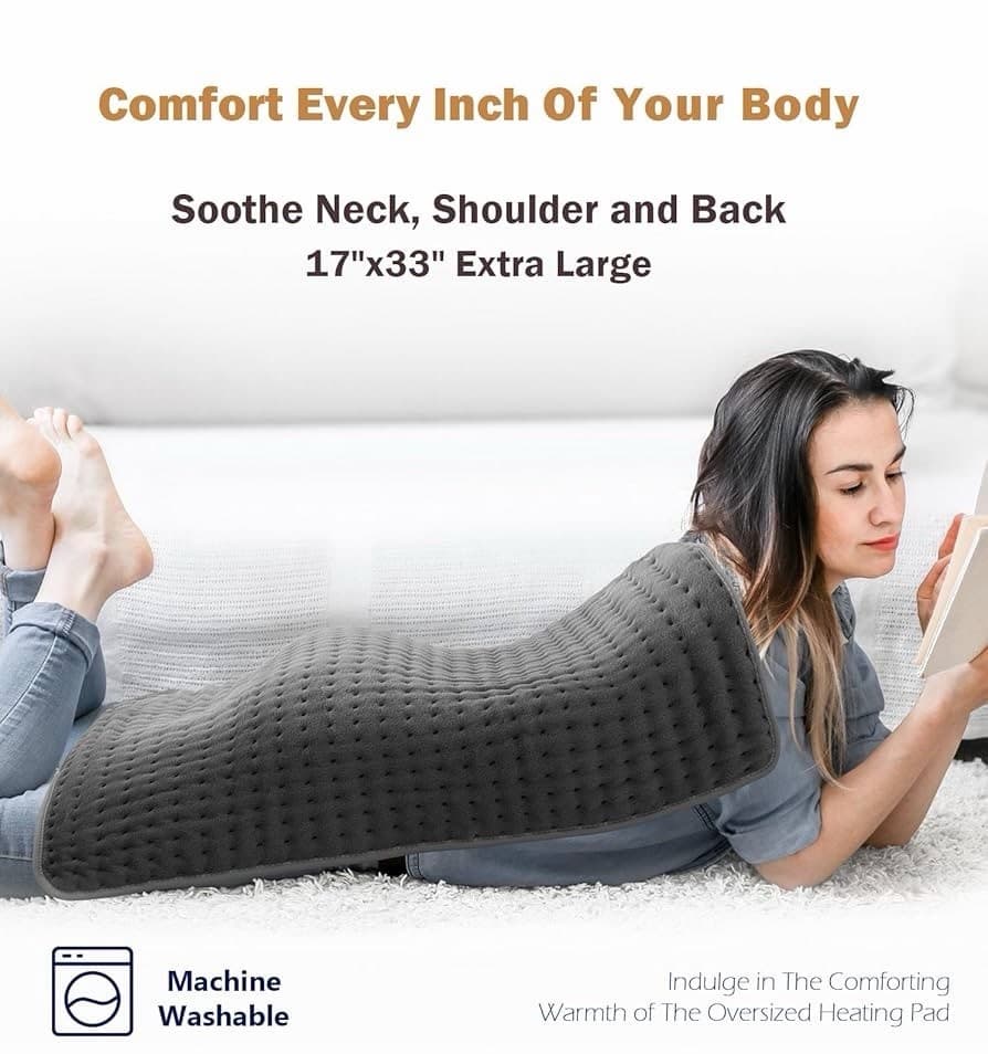 Extra Large Microplush Heating Pad 17”x33” for Back Neck Pain Relief, 6 Heat  5