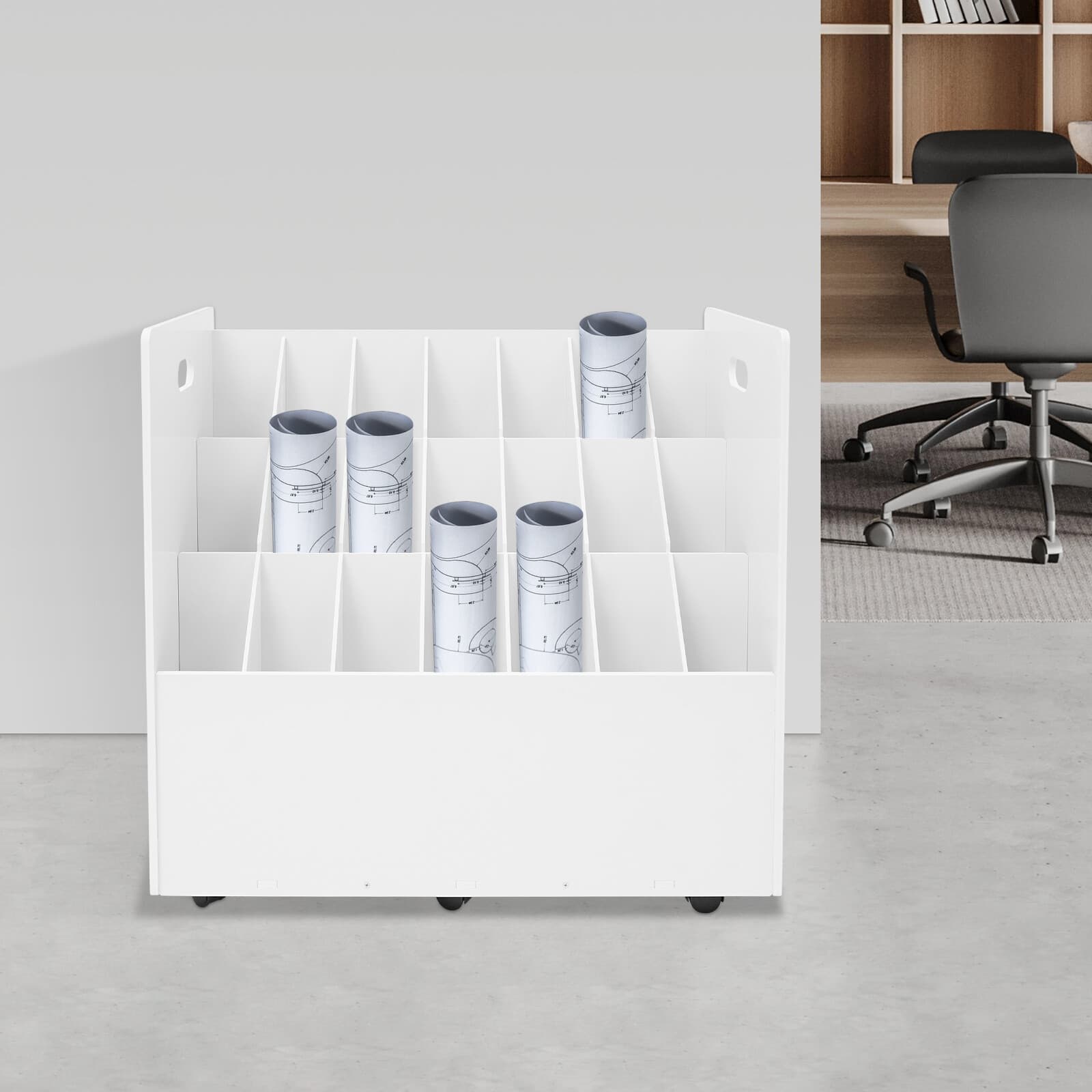 Mobile Roll File Storage Rack, Roll Files Storage Cabinet with Wheels, 21 Slots 4