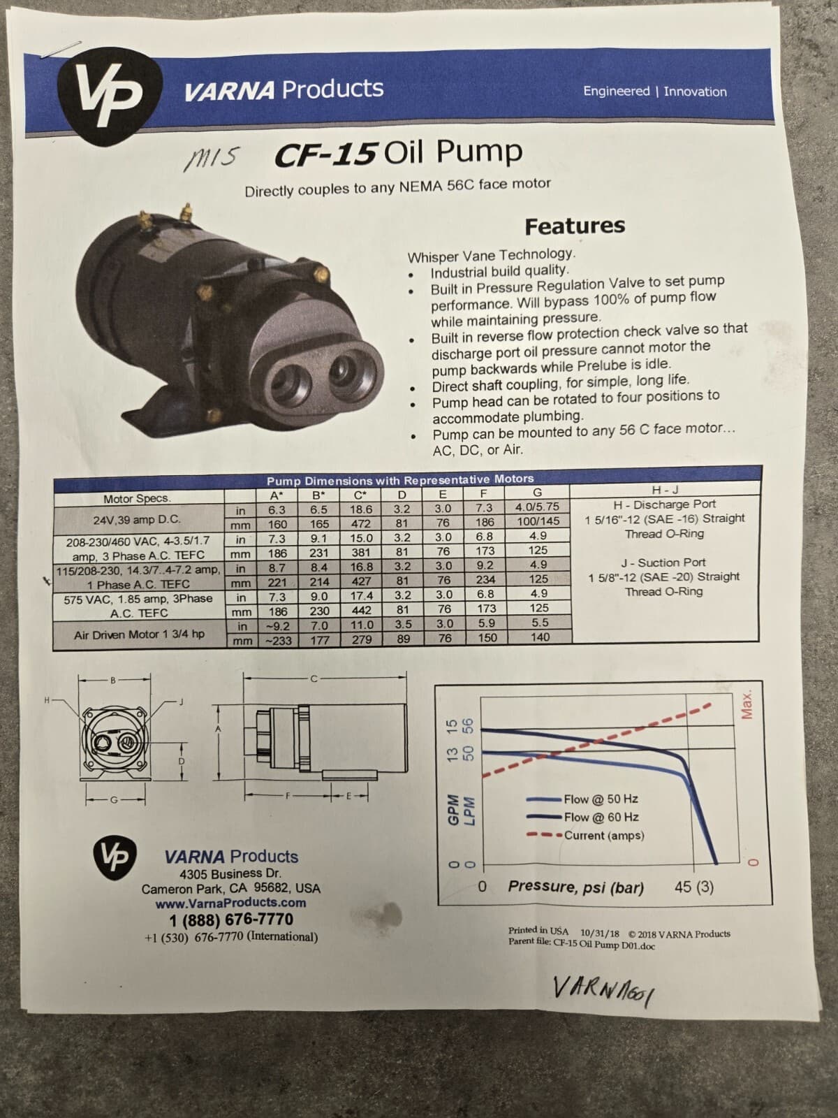 VARNA CF-15 OIL / PRE LUBE PUMP 3