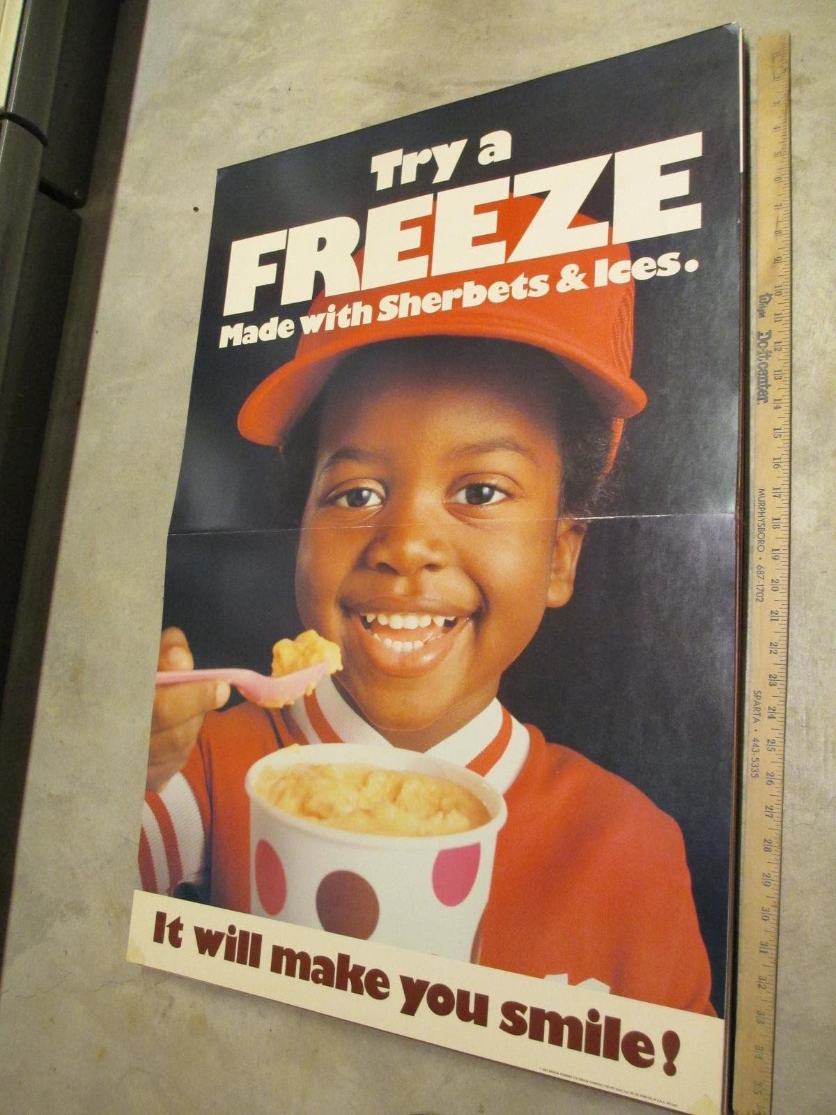 Baskin Robbins ice cream 1982 FREEZE sherbet black kid baseball hat store sign