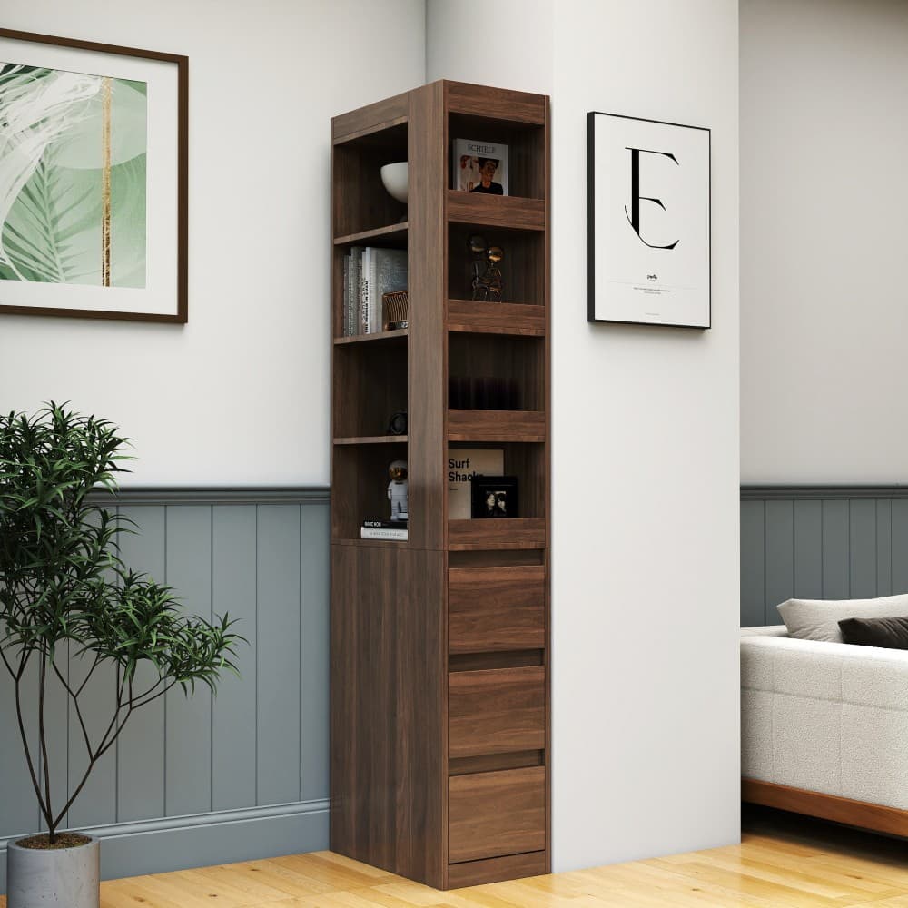 Modern Tall Wood Bookcase w/ 3 Side Drawers & 4 Display Shelves -Storage Cabinet 6