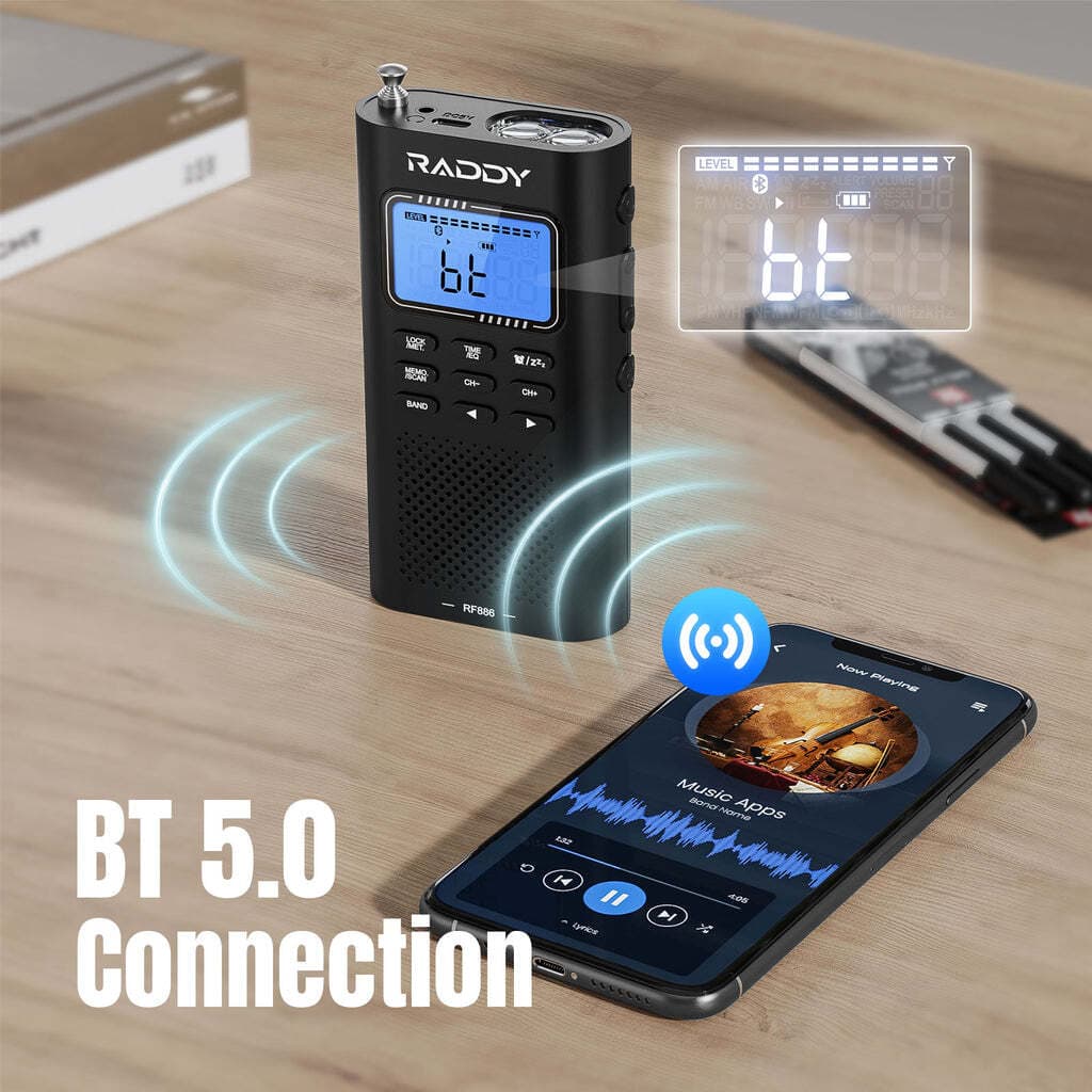 Raddy RF886 Shortwave Radio | AM/FM/SW/VHF/WB | Bluetooth Connection 5