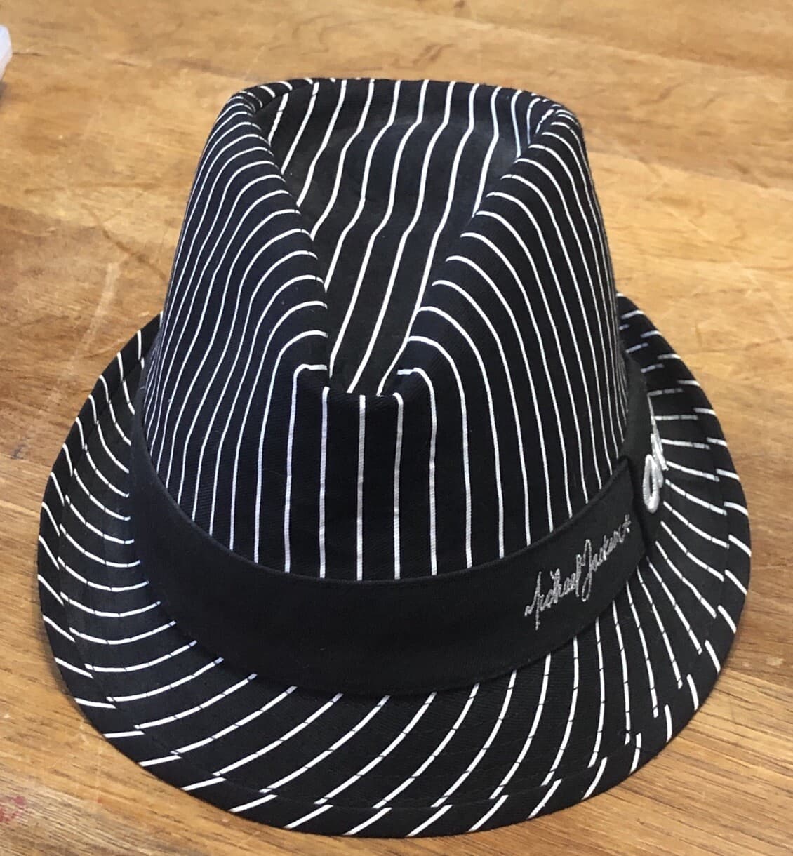 Cirque Du Soleil Michael Jackson One Pinstripe Fedora Brimmed Hat L/XL Black Wht 3