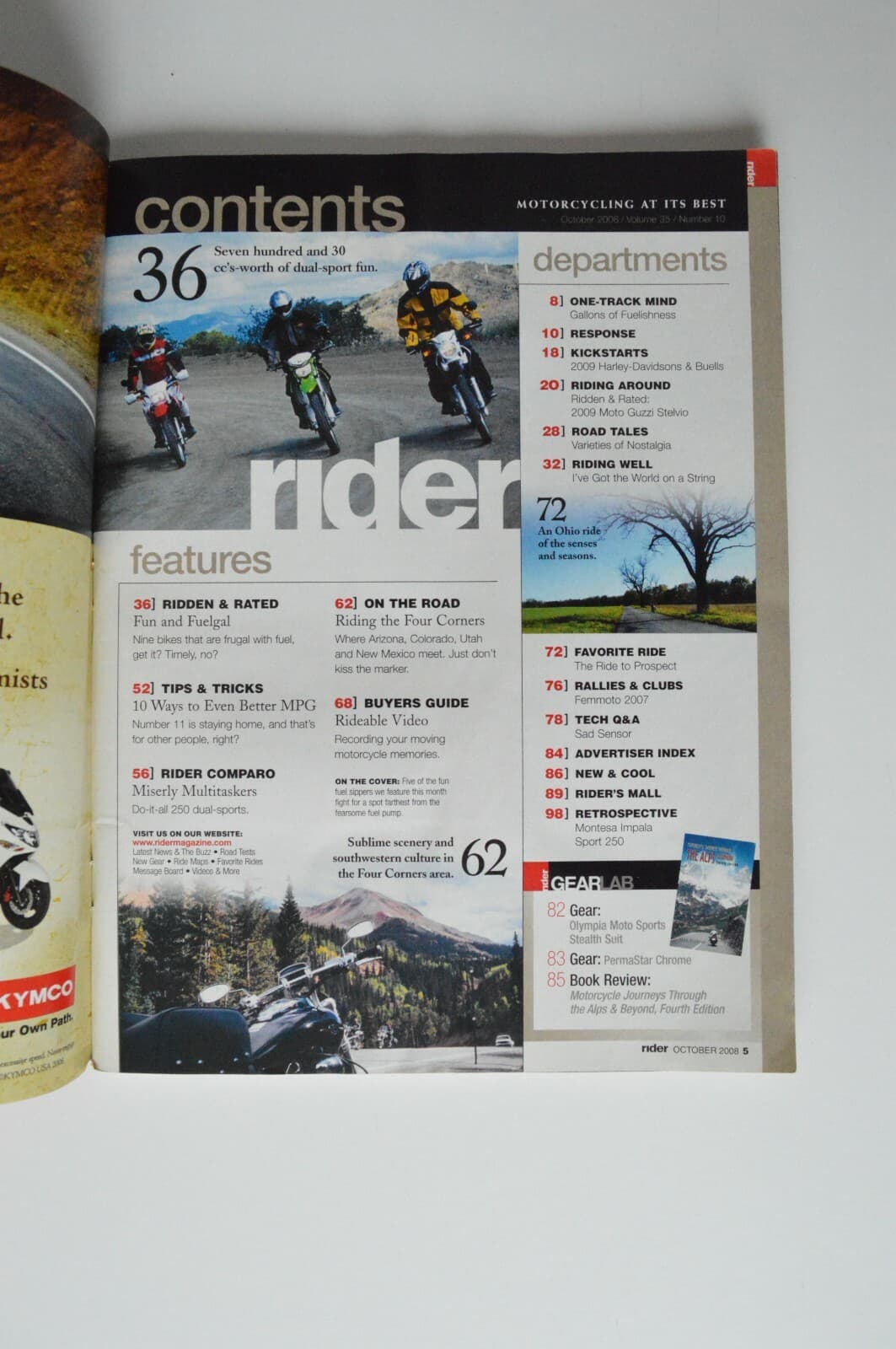 RIDER October 2008 Moto-Guzzi Stevlio 1200 Kawasaki Versys Honda CRF230L XT250 3
