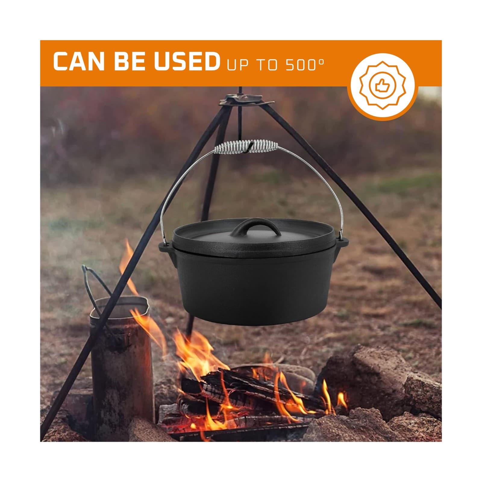 Bruntmor Camping Cooking Set of 7. Pre Seasoned Cast Iron Pots and ... Fast Ship 6