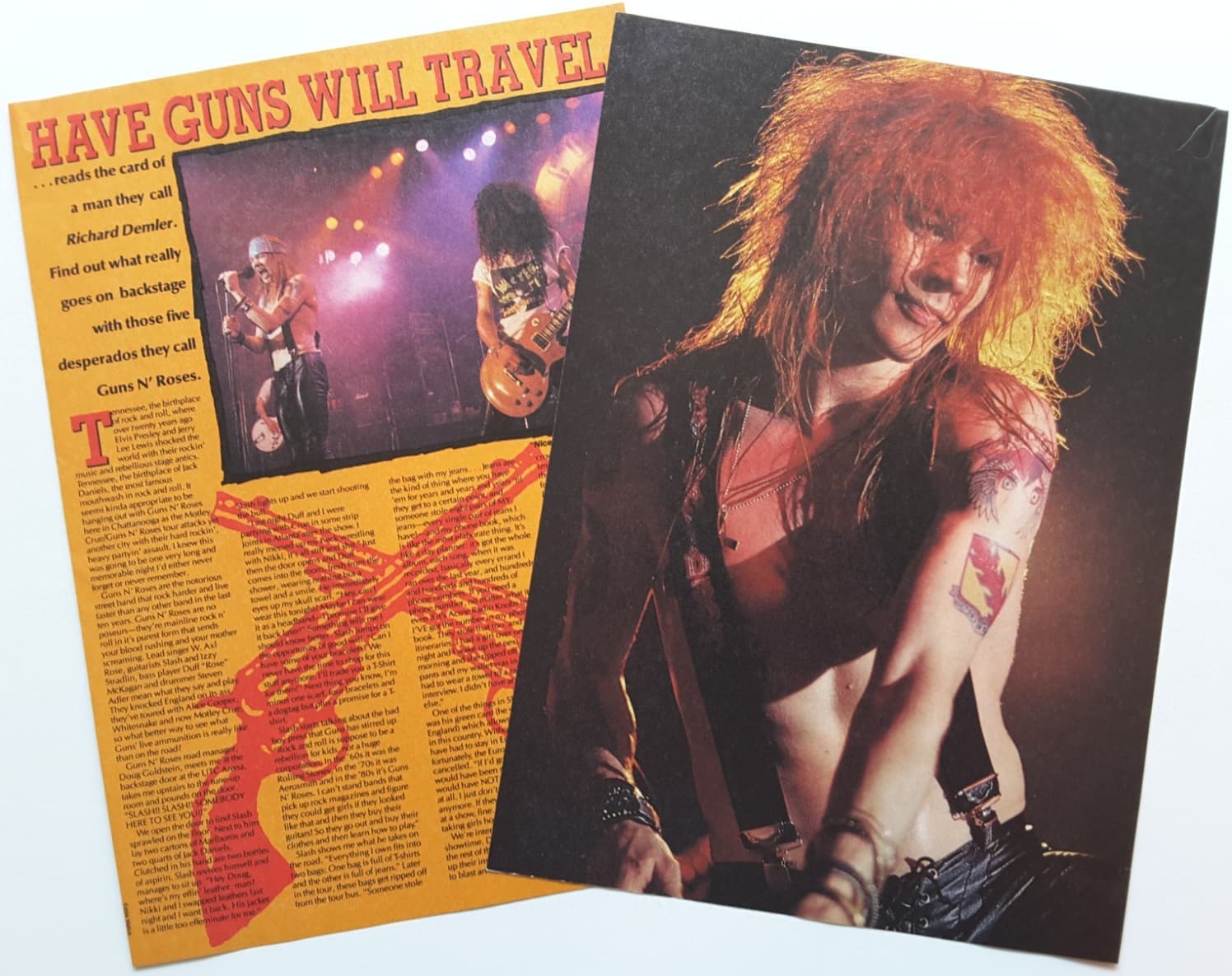 GUNS N' ROSES AXL ROSE VINTAGE 1980'S MAGAZINE PINUP POSTER + ARTICLE CLIPPING A 2