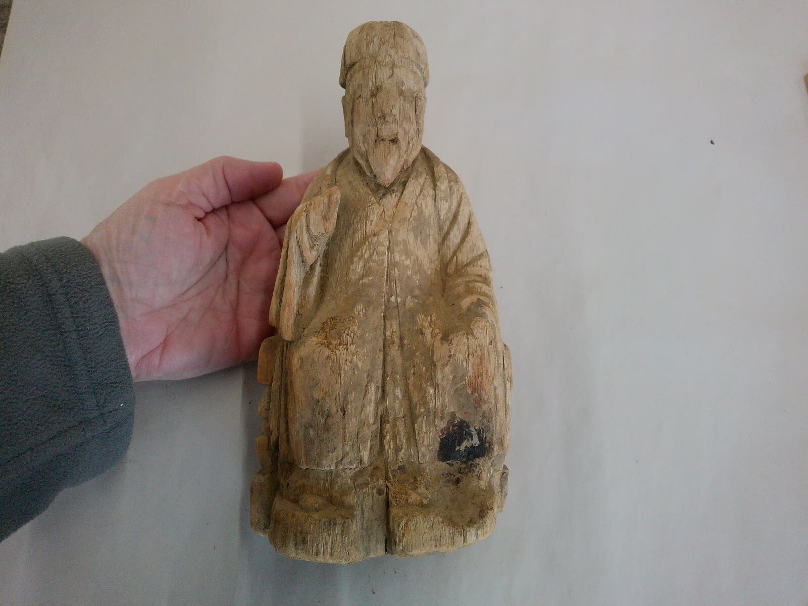 164 Antique Asian Carved 9" Balsa Wood Deity Ancestor Buddha Vintage