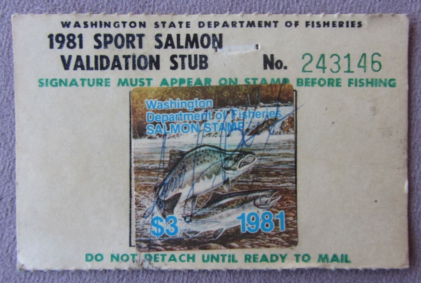 Lot of 3 Sport Salmon Validation Stub Licenses Fishing Stamps 1978 1981 1987 WA 5