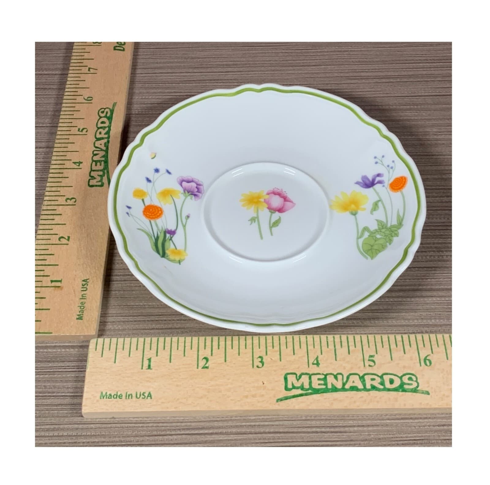 SCALLOPED EDGE GARDEN FLOWERS DEMITASSE CUP SAUCER BY DENBY LIMOGES FRANCE 2