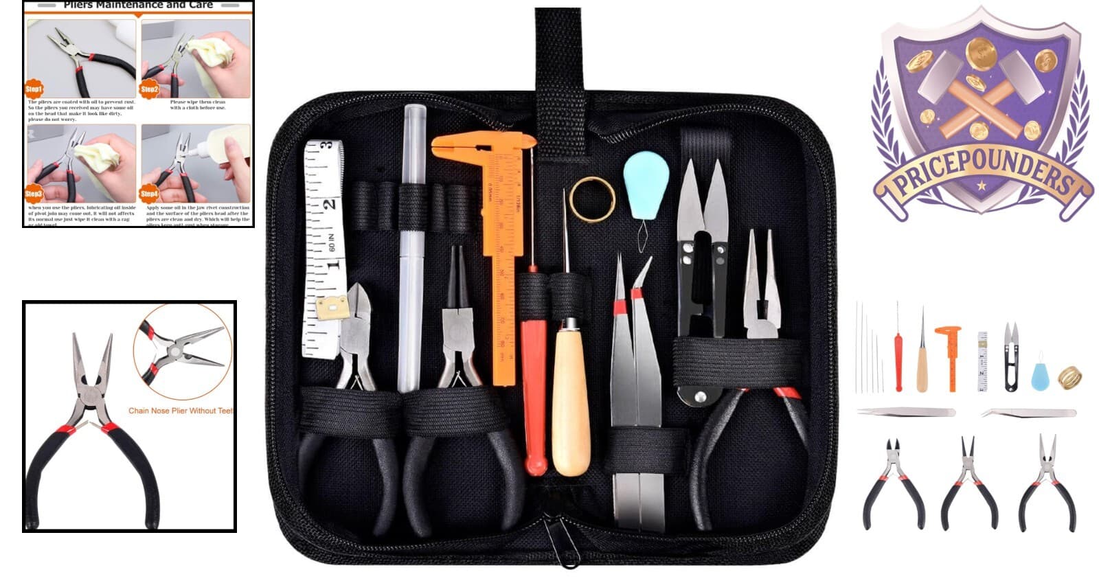 19Pcs Jewelry Making Tools Kit with Zip Case for Crafting and Repair 2