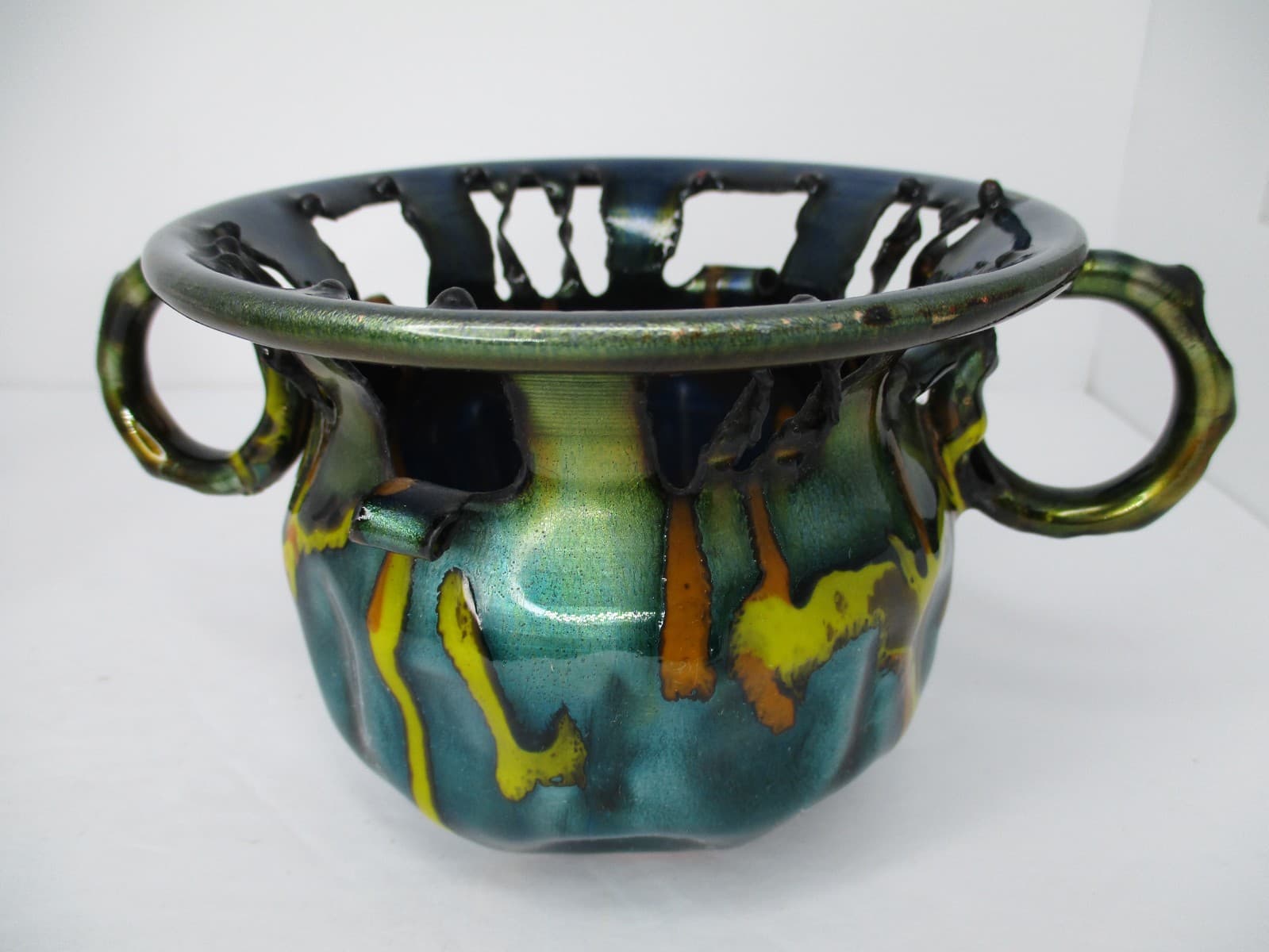 Laurana Rame D' Arte Enamel Copper 1970's Handled Vase Italy