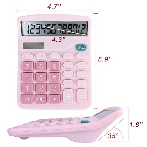 Basic Calculator with Comfortable Large LCD Display, 12 Digits Calculators Pink 3