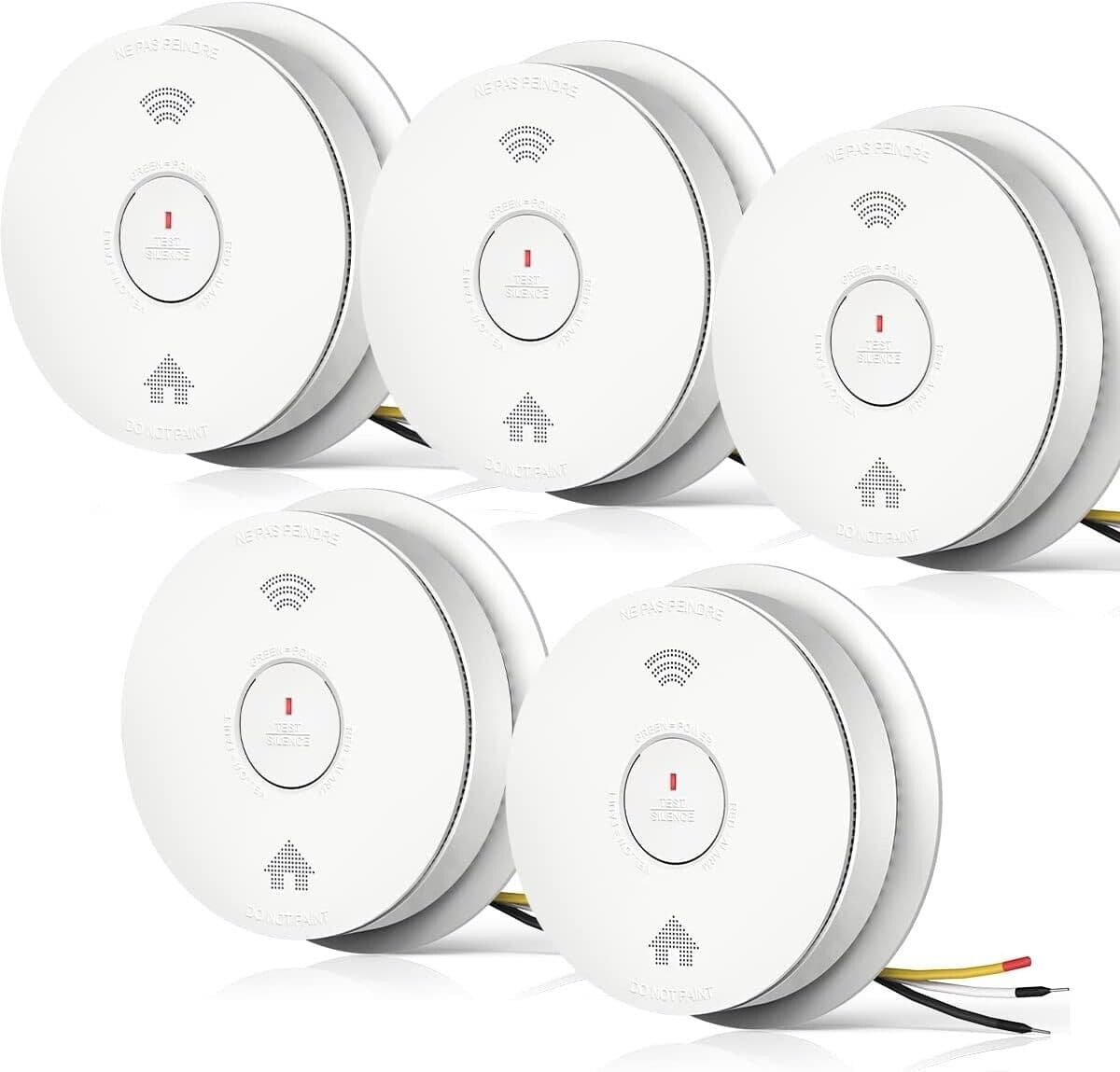 5 PACK SITERWELL Hardwired Smoke Alarm Carbon Monoxide Detector Interconnected