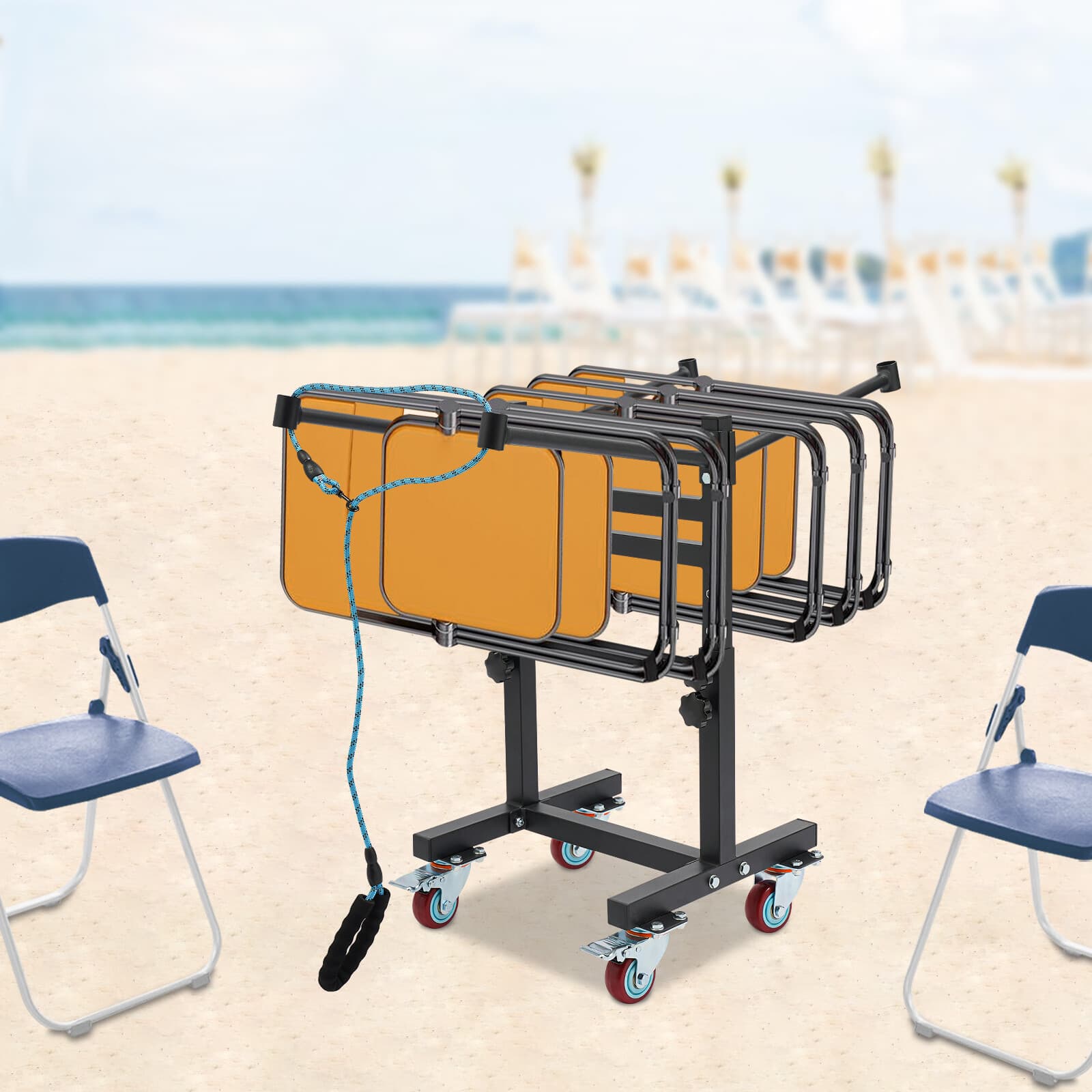 Floor Standing Folding Chair Rack Black Adjustable Folding Chair Storage Rack 3