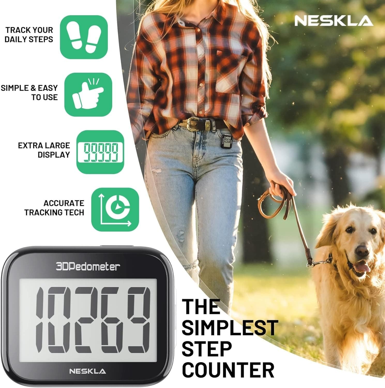 3D Pedometer for Walking, Simple Step Counter with Large Digital Display 2