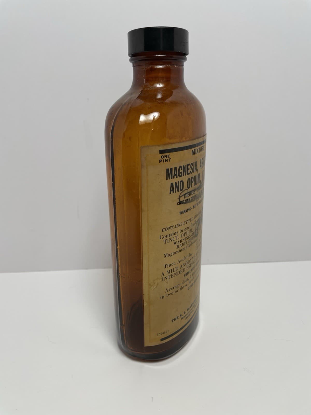 Vintage MAGNESIA, ASAFETIDA and OPIUM, N. F., V Medicine Bottle EMPTY 2