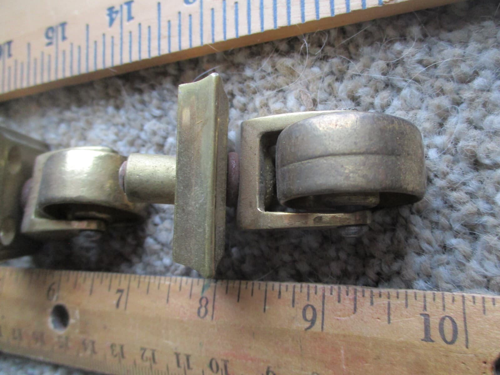4 Antique Brass Swivel Square Cup Heavy Casters Metal Wheel NOS 2
