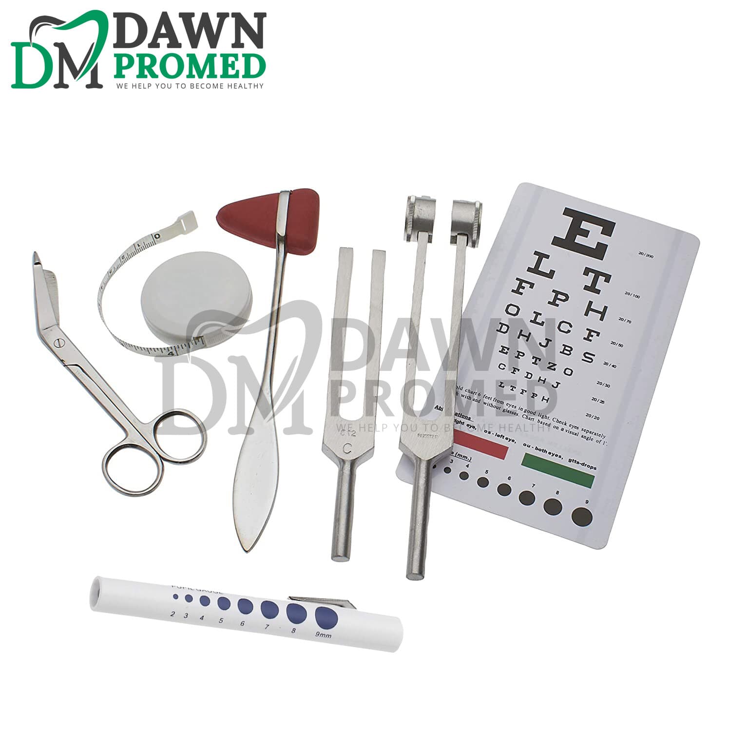 7 Pcs Tactical Diagnostic ENT kit Tuning Forks Hammer Scissor FREE Penlight Germ 3