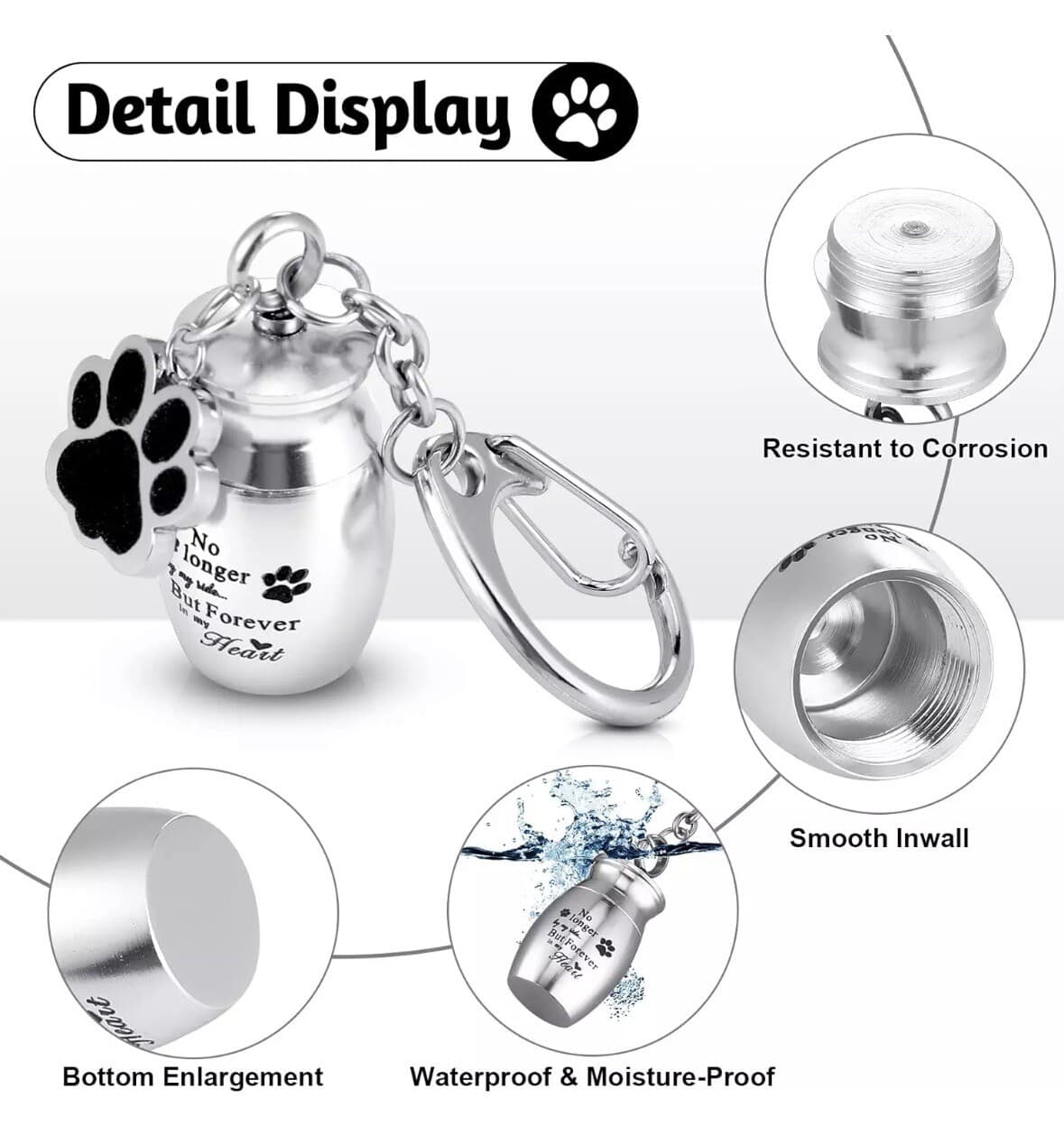 Pet Keepsake Urn Keychain Stainless Steel Black 3