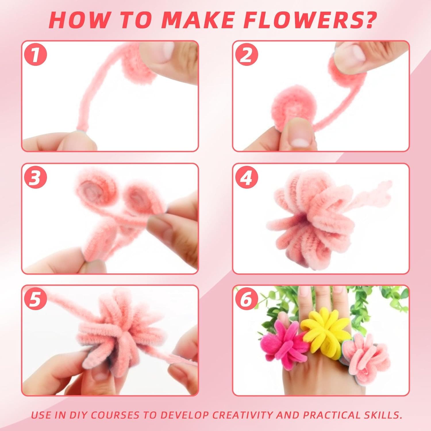 100PCS Pink Pipe Cleaners, Light Pink Pipe Cleaner Chenille Stem for Flower Craf 3