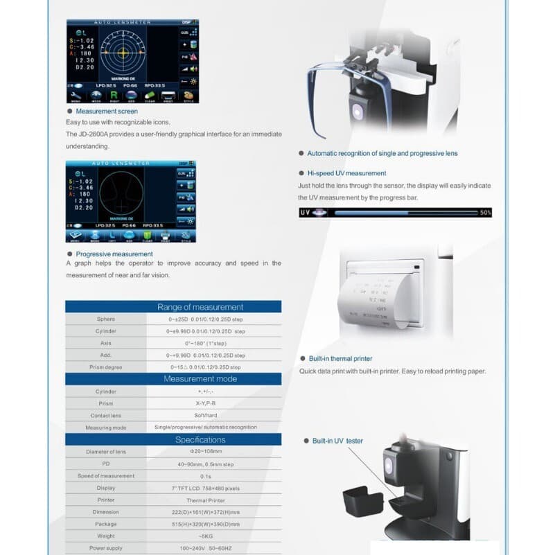 7'' Touch Screen Digital Auto Lensmeter Lensometer Focimeter Lens Meter Printer- 3
