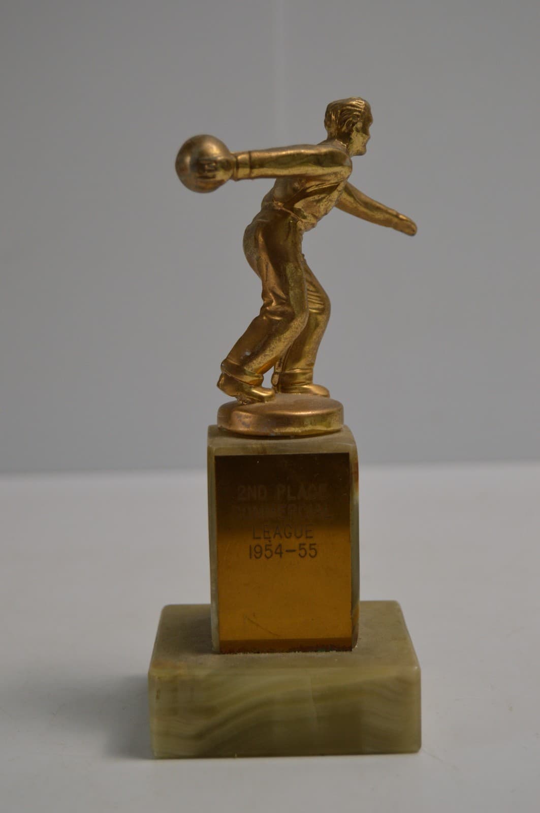 Vintage Bowling Trophy MCM Genuine Onyx Base Brass 1950's Commercial League 3